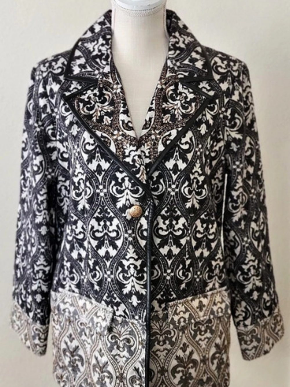 Chico's Beaded Tapestry Jacquard One Button Blazer Jacket Size 2 (12/14) L